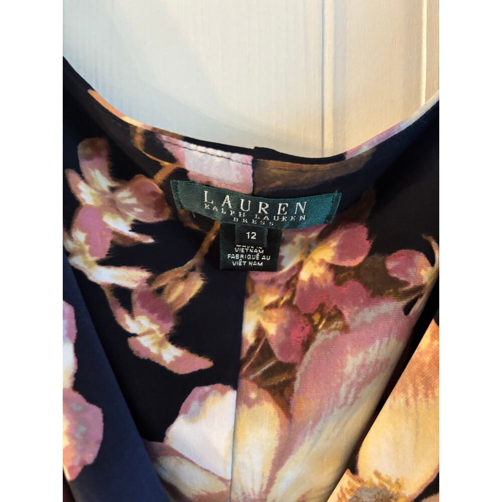Ralph Lauren Dress Womens Blue Sleeveless Floral Print V Neck Faux Wrap 12 - Picture 4 of 6